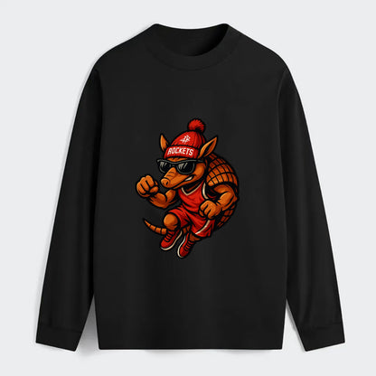 Houston Armadillo wearing Rockets red and silver beanie with rocket - Classic Long Sleeve Shirt - Black