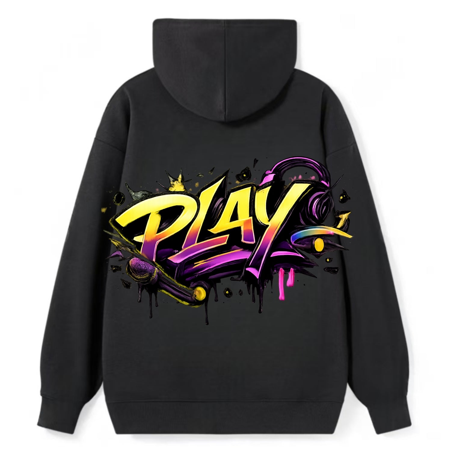 Bold typography design - "PLAY" - creative expression, musical performance - Classic Pullover Hoodie - Black