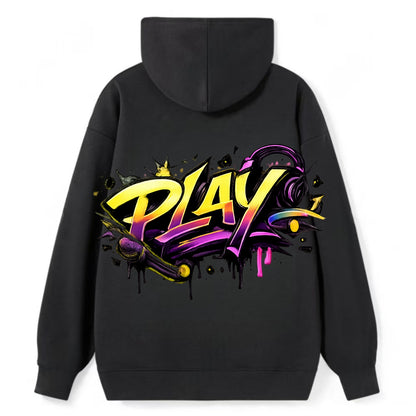 Bold typography design - "PLAY" - creative expression, musical performance - Classic Pullover Hoodie - Black