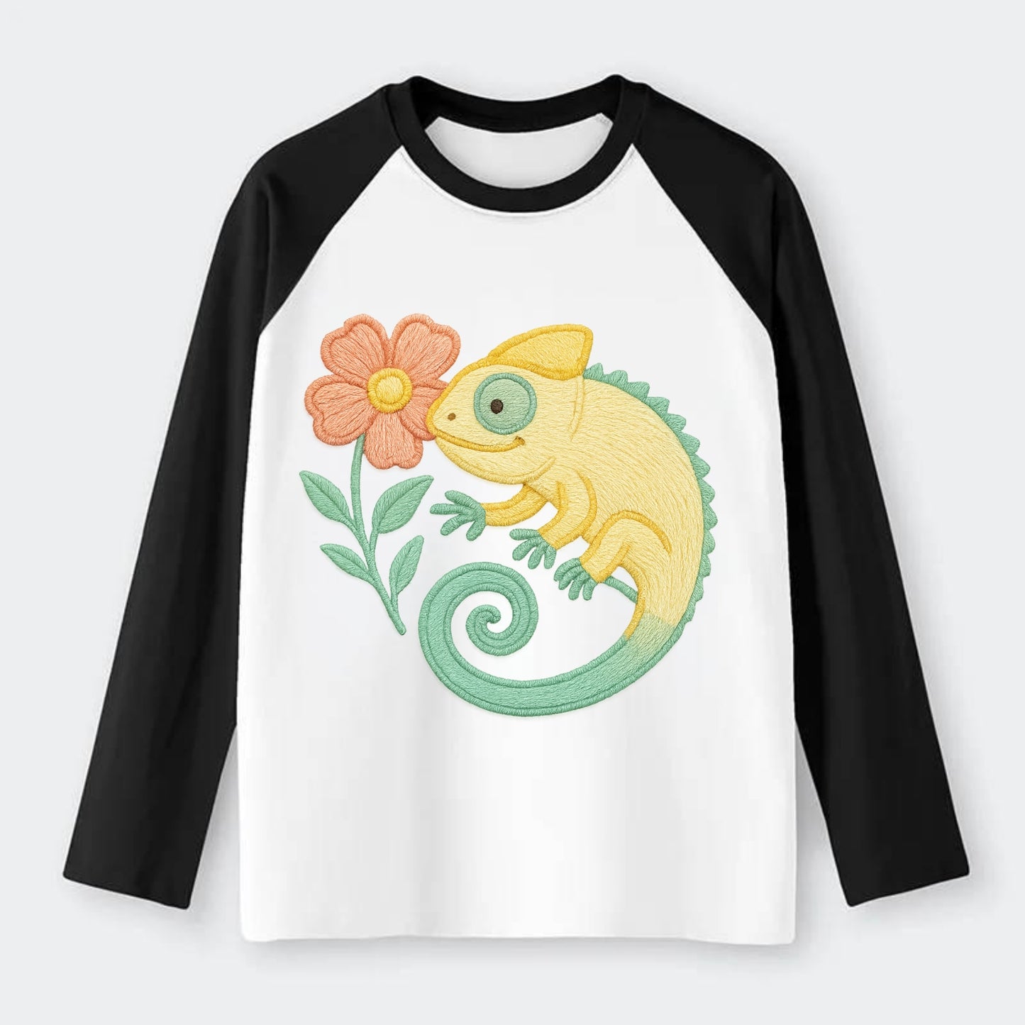 Yellow Chameleon - Raglan Long Sleeve T-Shirt - Black