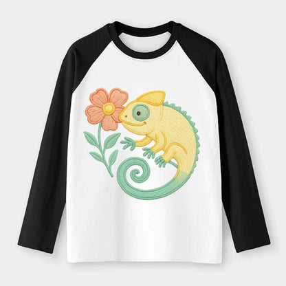 Yellow Chameleon - Raglan Long Sleeve T-Shirt - Black
