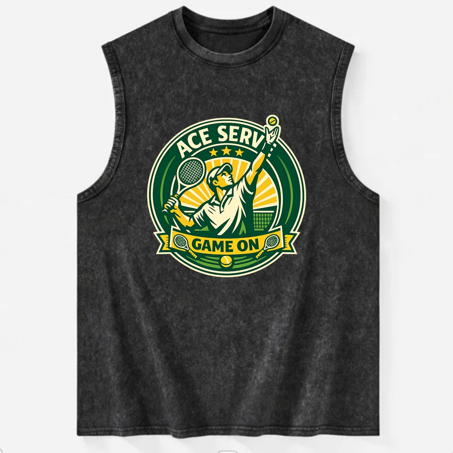 Serving Ace Emblem - Vintage Washed Tank - Black