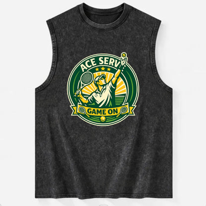 Serving Ace Emblem - Vintage Washed Tank - Black