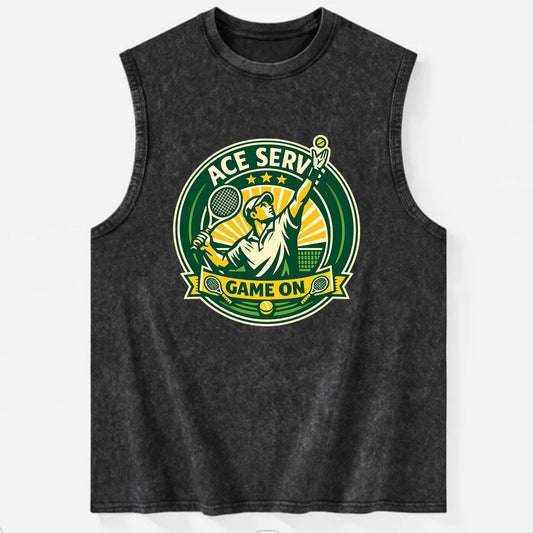 Serving Ace Emblem - Vintage Washed Tank - Black