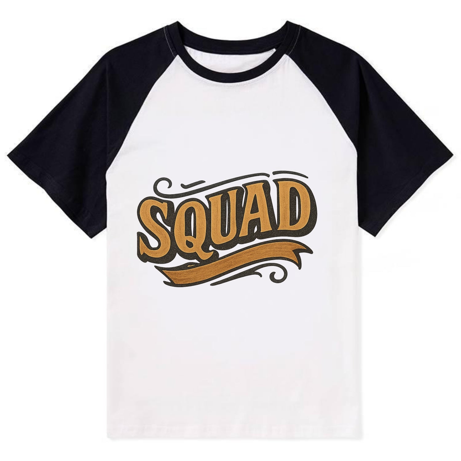 Bold typography design - "SQUAD" - your crew, your people - Contrast Raglan T-shirt - Black