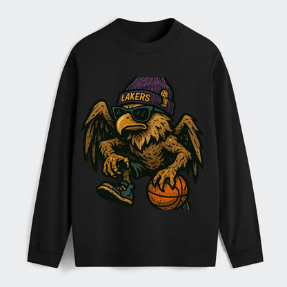 Los Angeles Golden Eagle wearing Lakers beanie with trophy patch and - Classic Long Sleeve Shirt - Black