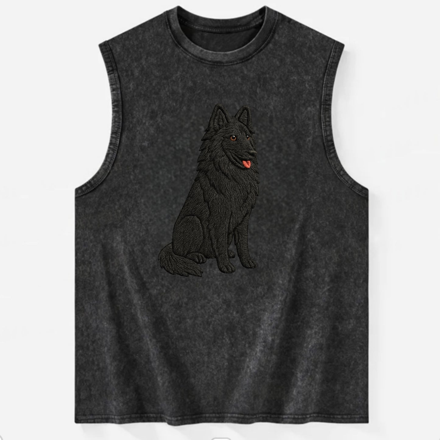 Belgian Sheepdog - Black long-haired embroidered pose - Vintage Washed Tank - Black