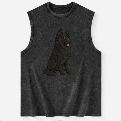 Belgian Sheepdog - Black long-haired embroidered pose - Vintage Washed Tank - Black