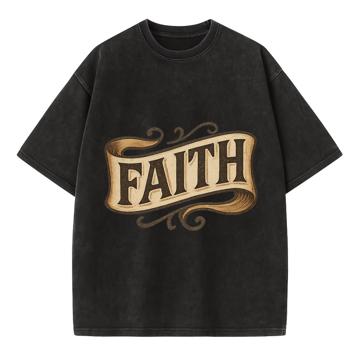 Bold typography design - "FAITH" - trust in the unseen, spiritual strength - Vintage T-shirt - Black