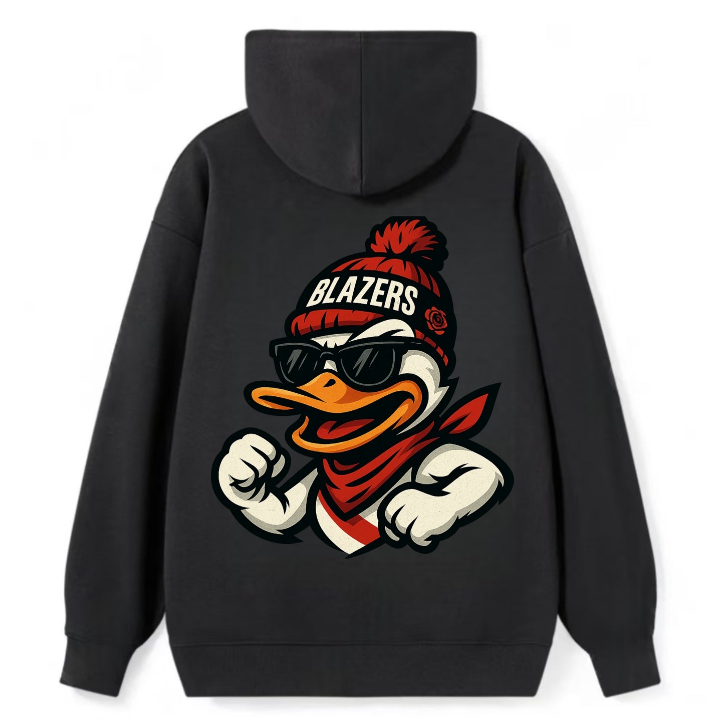 Oregon Duck wearing Trail Blazers beanie with rose patch and wayfarer - Classic Pullover Hoodie - Black