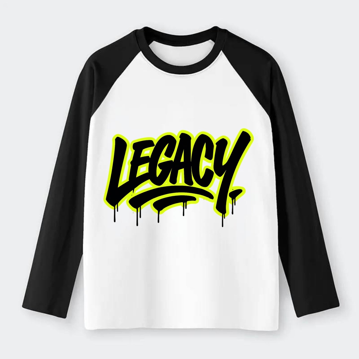 Bold typography design - "LEGACY" - what you leave behind, lasting - Raglan Long Sleeve T-Shirt - Black