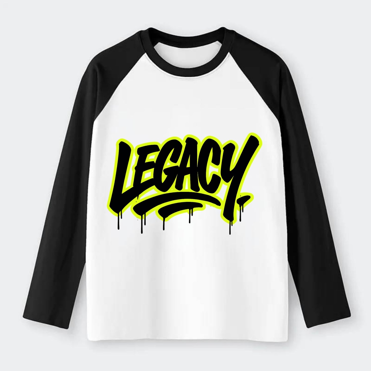 Bold typography design - "LEGACY" - what you leave behind, lasting - Raglan Long Sleeve T-Shirt - Black