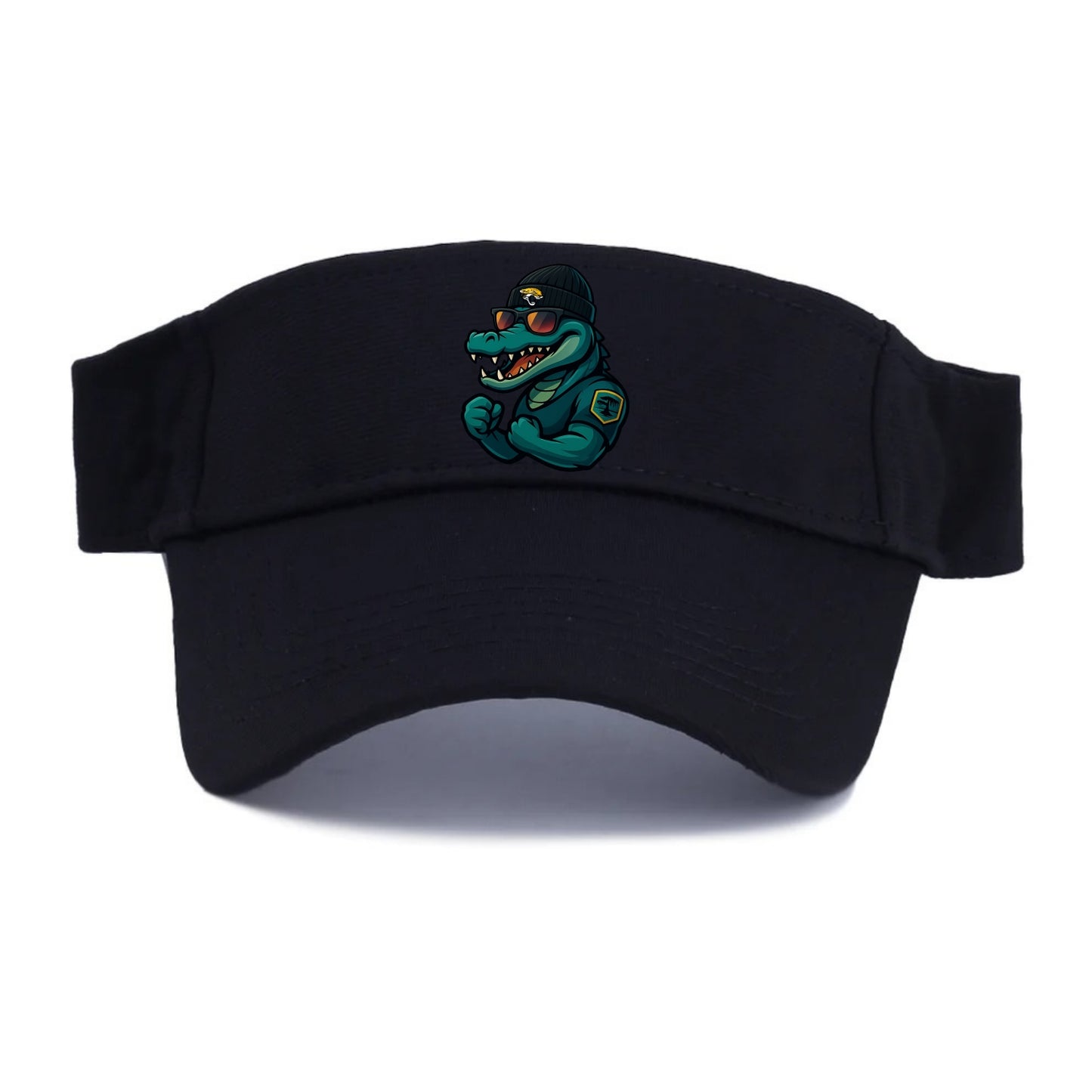 Jacksonville Alligator wearing Jaguars beanie with swamp patch and wayfarer sunglasses - Visor - Black