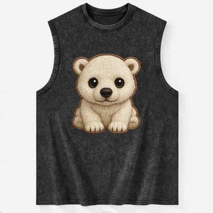 Baby Polar Bear Cub - white fluffy, black nose, dark curious eyes, - Vintage Washed Tank - Black