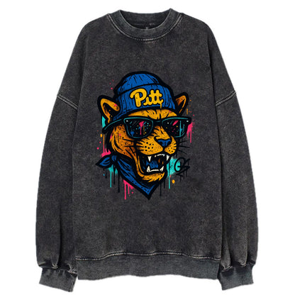Pittsburgh Panther wearing Pitt beanie with script patch - Vintage Sweatshirt - Black