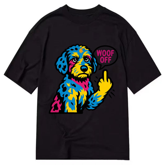 Aussiedoodle with merle patches and curly coat, playful smart paw raised - Classic T-shirt - Black