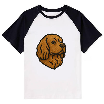Sussex Spaniel - Golden liver embroidered low-set design - Contrast Raglan T-shirt - Black