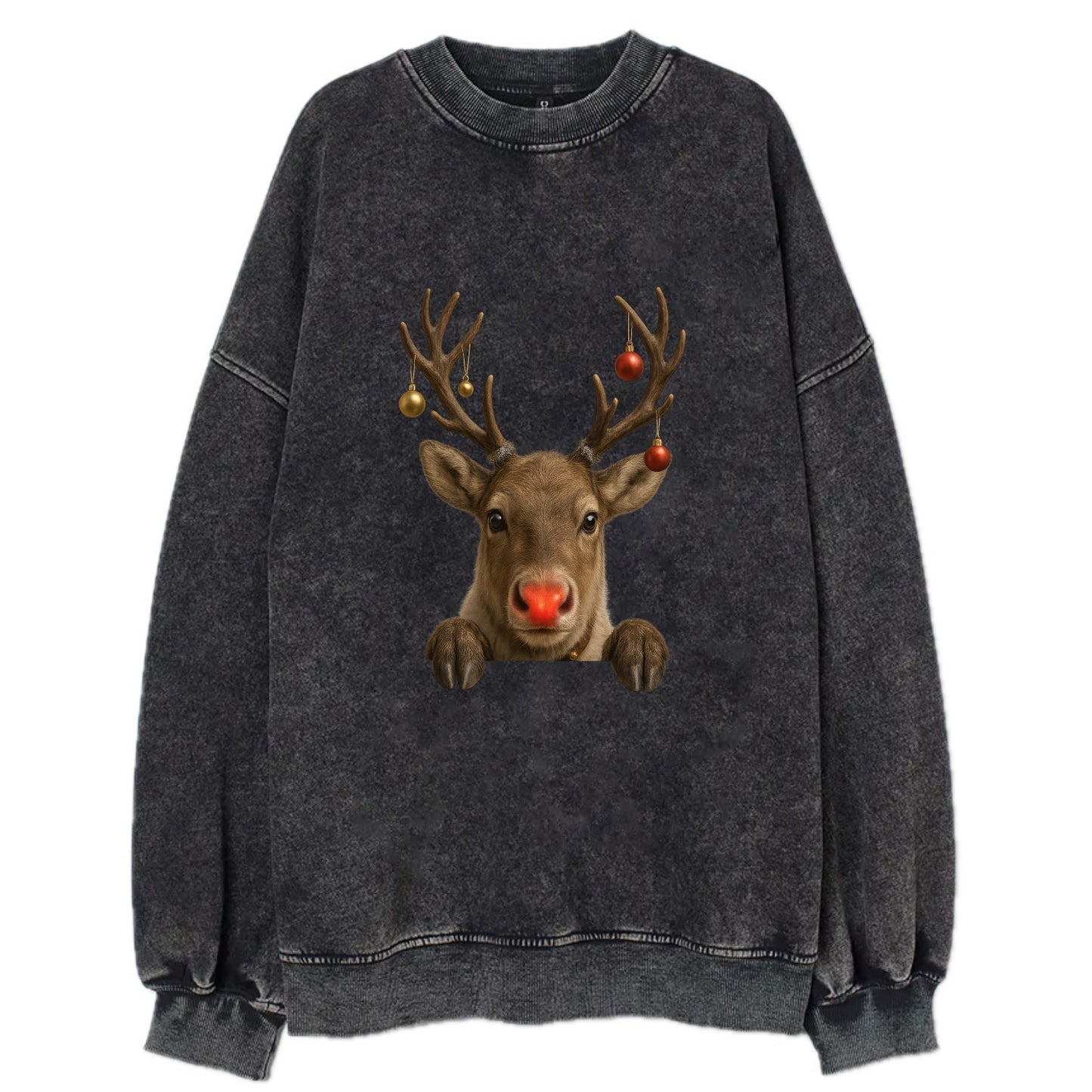 Christmas Reindeer  - Vintage Sweatshirt - Black