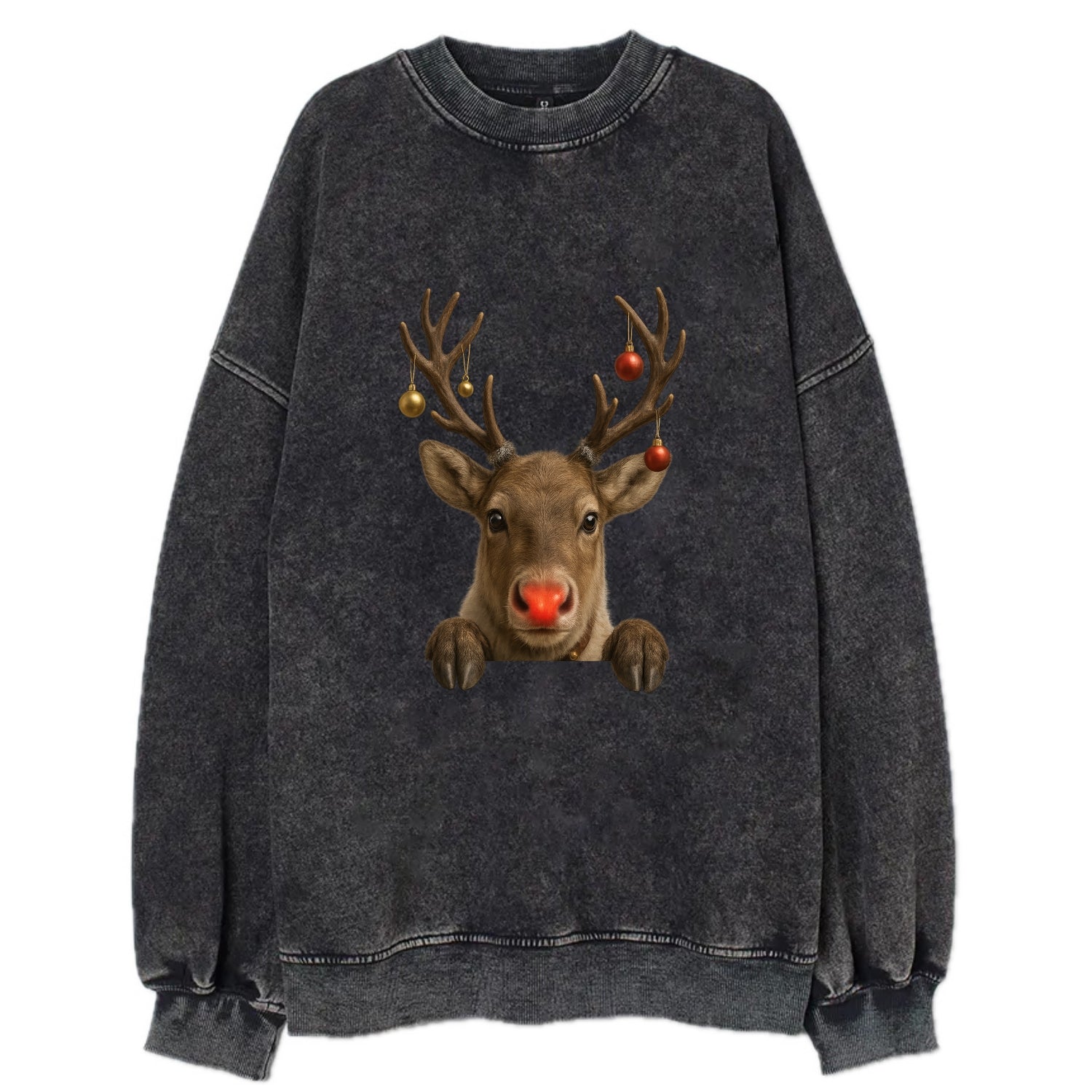 Christmas Reindeer  - Vintage Sweatshirt - Black