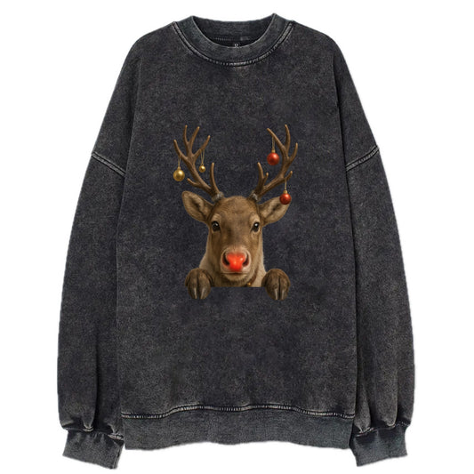 Christmas Reindeer  - Vintage Sweatshirt - Black