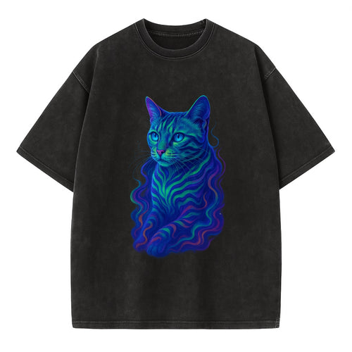 Exotic Bengal cat with aurora borealis colors flowing through its stripes, green - Vintage T-shirt