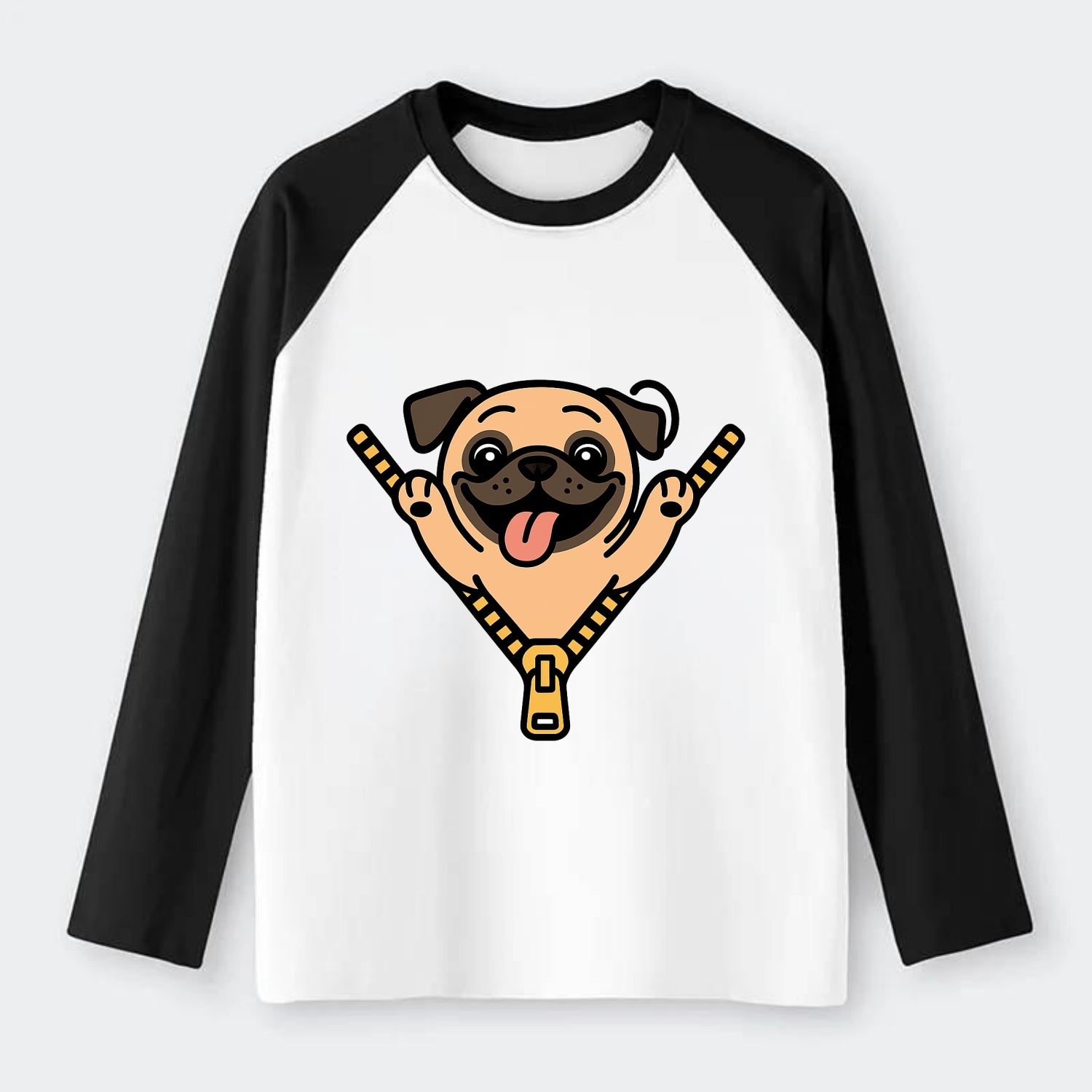 Pug - Raglan Long Sleeve T-Shirt - Black