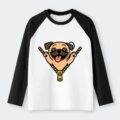 Pug - Raglan Long Sleeve T-Shirt - Black