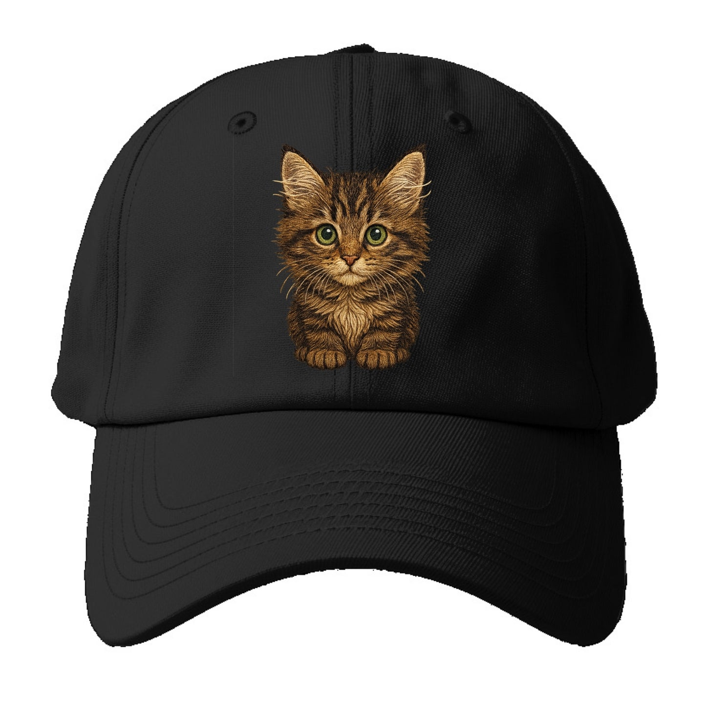 Baby Maine Coon Kitten - large fluffy tabby, tufted ears, big green - Baseball Cap For Big Heads - Black