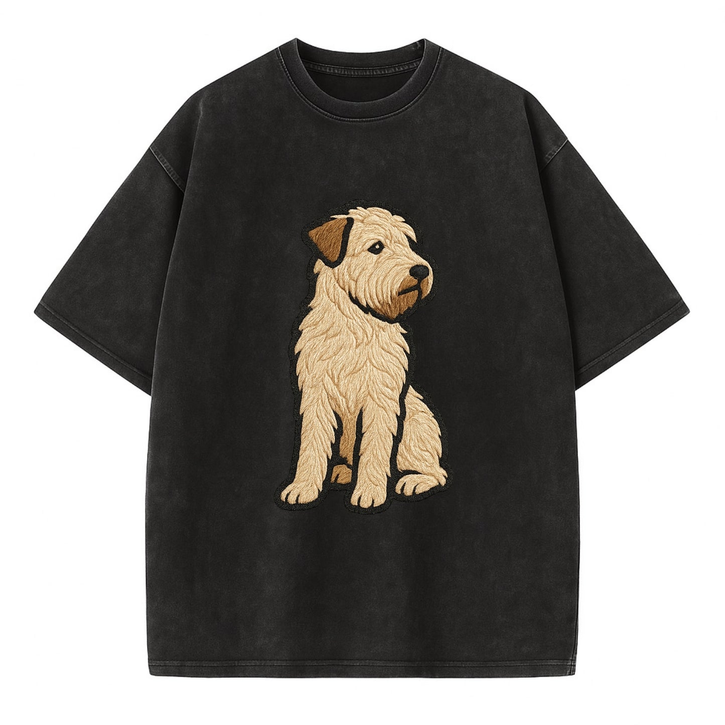 Soft Coated Wheaten Terrier - Light tan flowing coat embroidered pose - Vintage T-shirt - Black