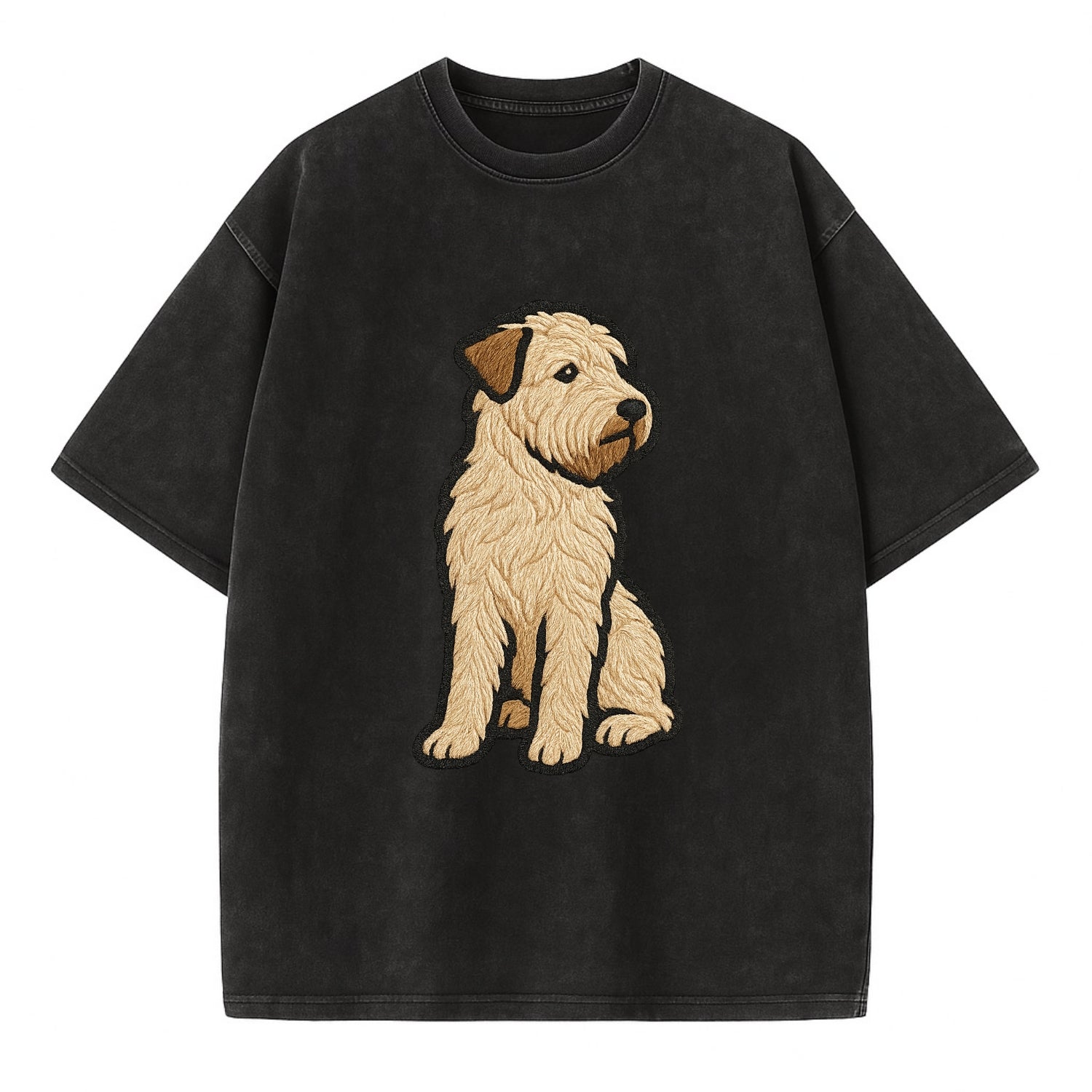 Soft Coated Wheaten Terrier - Light tan flowing coat embroidered pose - Vintage T-shirt - Black