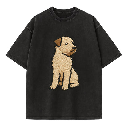 Soft Coated Wheaten Terrier - Light tan flowing coat embroidered pose - Vintage T-shirt - Black