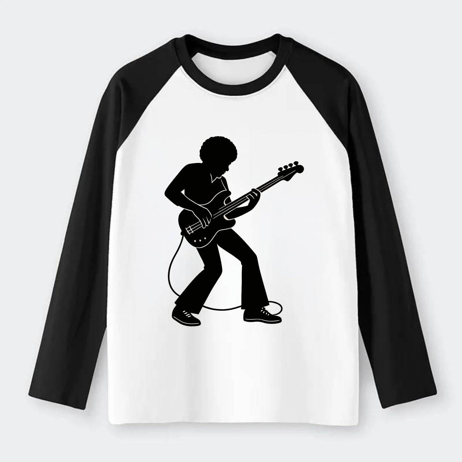 Bass guitarist slap technique - Raglan Long Sleeve T-Shirt - Black