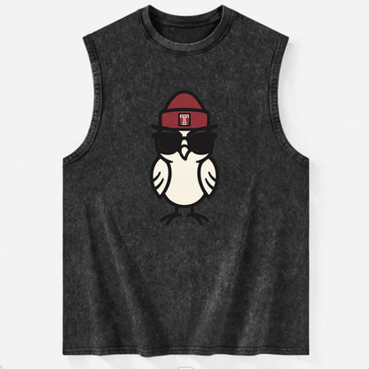 Philadelphia Owl wearing Temple beanie with T patch - Vintage Washed Tank - Black