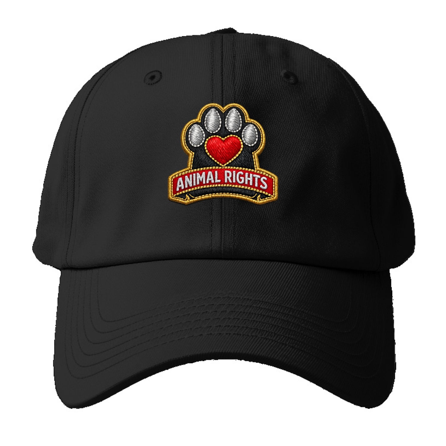 ANIMAL RIGHTS - raised paw with heart in red , advocacy - Baseball Cap - Black