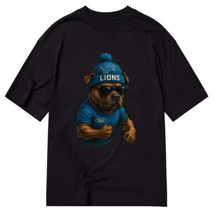 Detroit Pitbull wearing Lions beanie with auto patch and wayfarer sunglasses - Classic T-shirt - Black