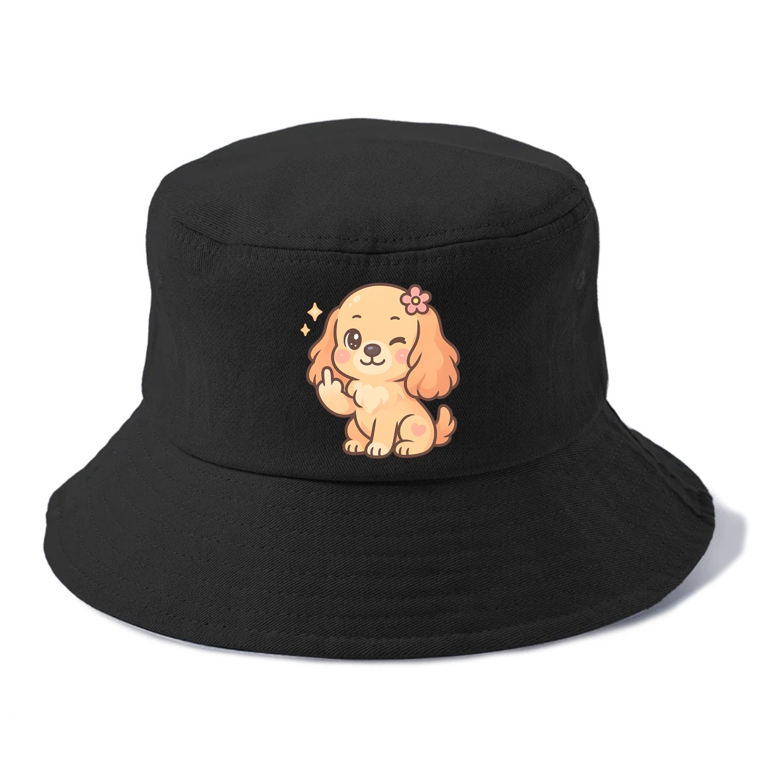 Cocker Spaniel with long wavy ears, gentle face, paw flipping off - Bucket Hat - Black