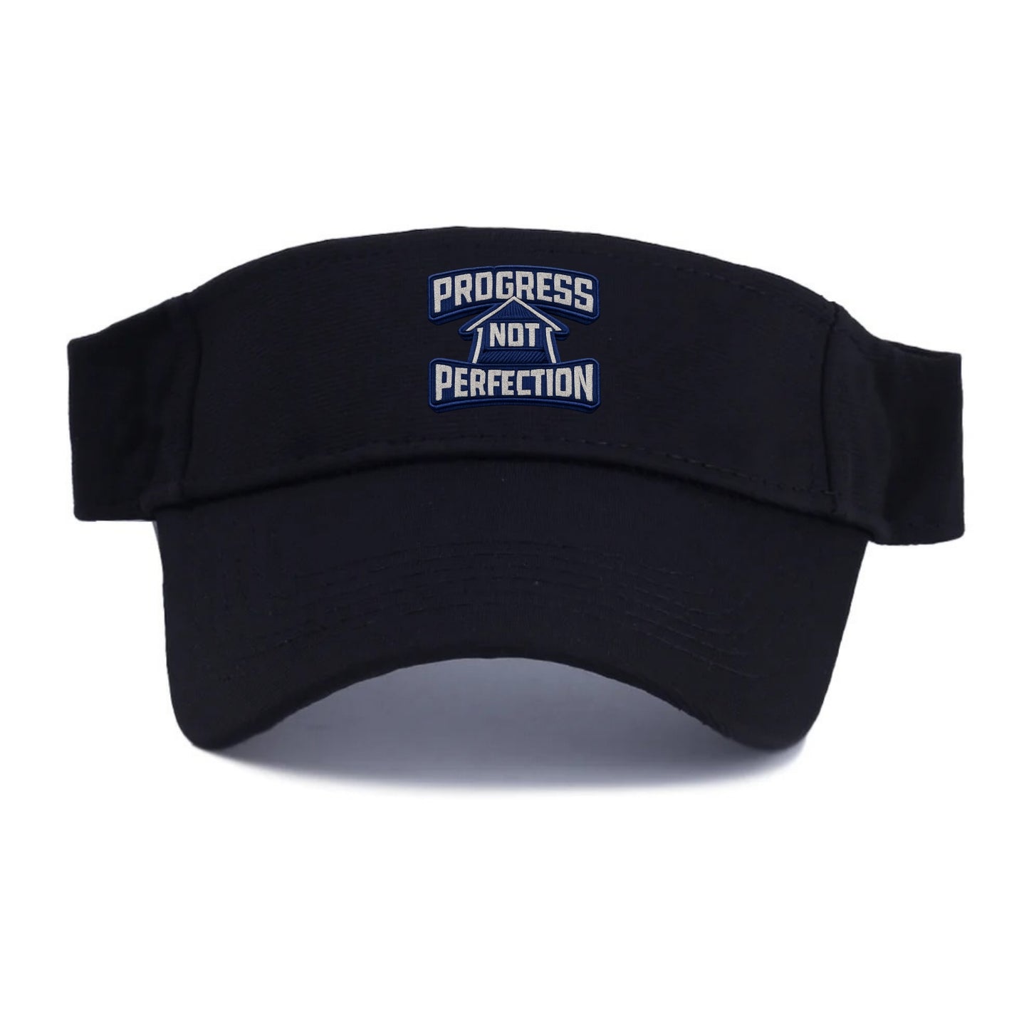 PROGRESS NOT PERFECTION - arrow with text in blue , growth mindset - Visor - Black