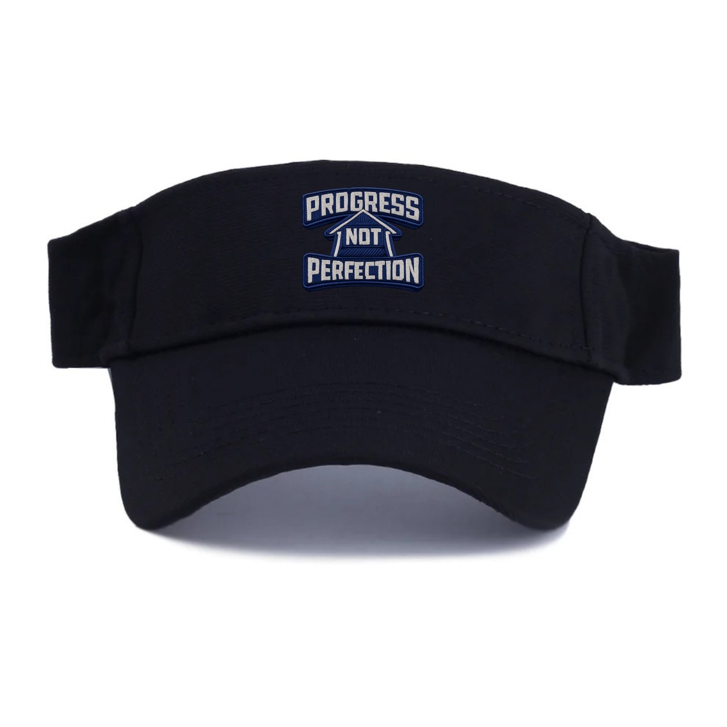 PROGRESS NOT PERFECTION - arrow with text in blue , growth mindset - Visor - Black