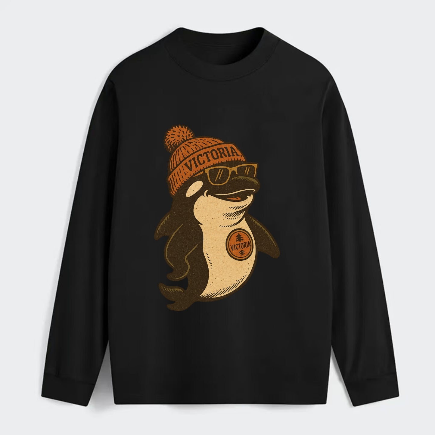 Victoria Orca wearing Victoria beanie with pom pom and wayfarer - Classic Long Sleeve Shirt - Black