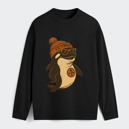 Victoria Orca wearing Victoria beanie with pom pom and wayfarer - Classic Long Sleeve Shirt - Black