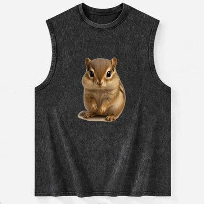 Baby Chipmunk - striped back, cheek pouches, tiny paws, bright eyes, - Vintage Washed Tank - Black