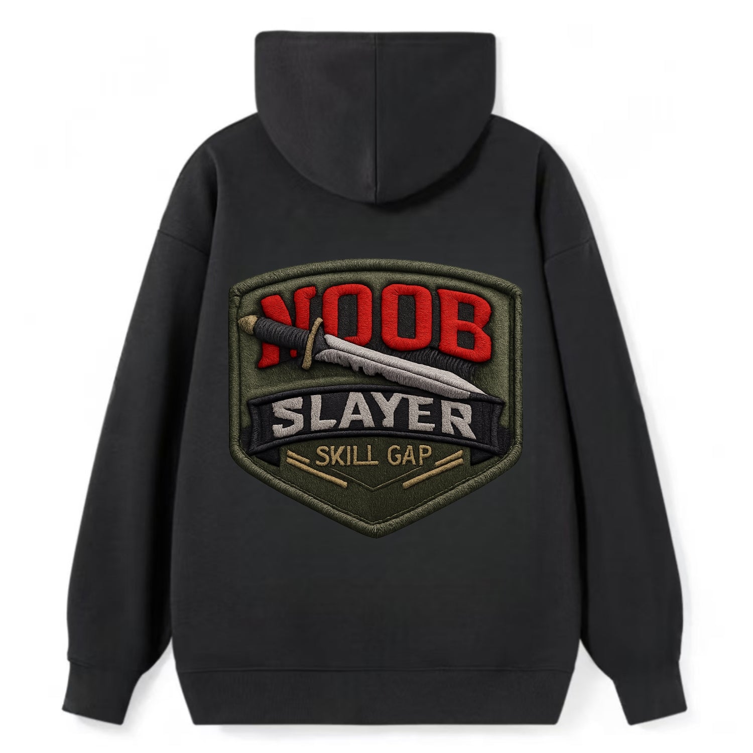 NOOB SLAYER - sword through noob text in red and silver , skill gap - Classic Pullover Hoodie - Black