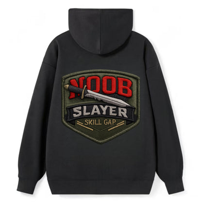NOOB SLAYER - sword through noob text in red and silver , skill gap - Classic Pullover Hoodie - Black