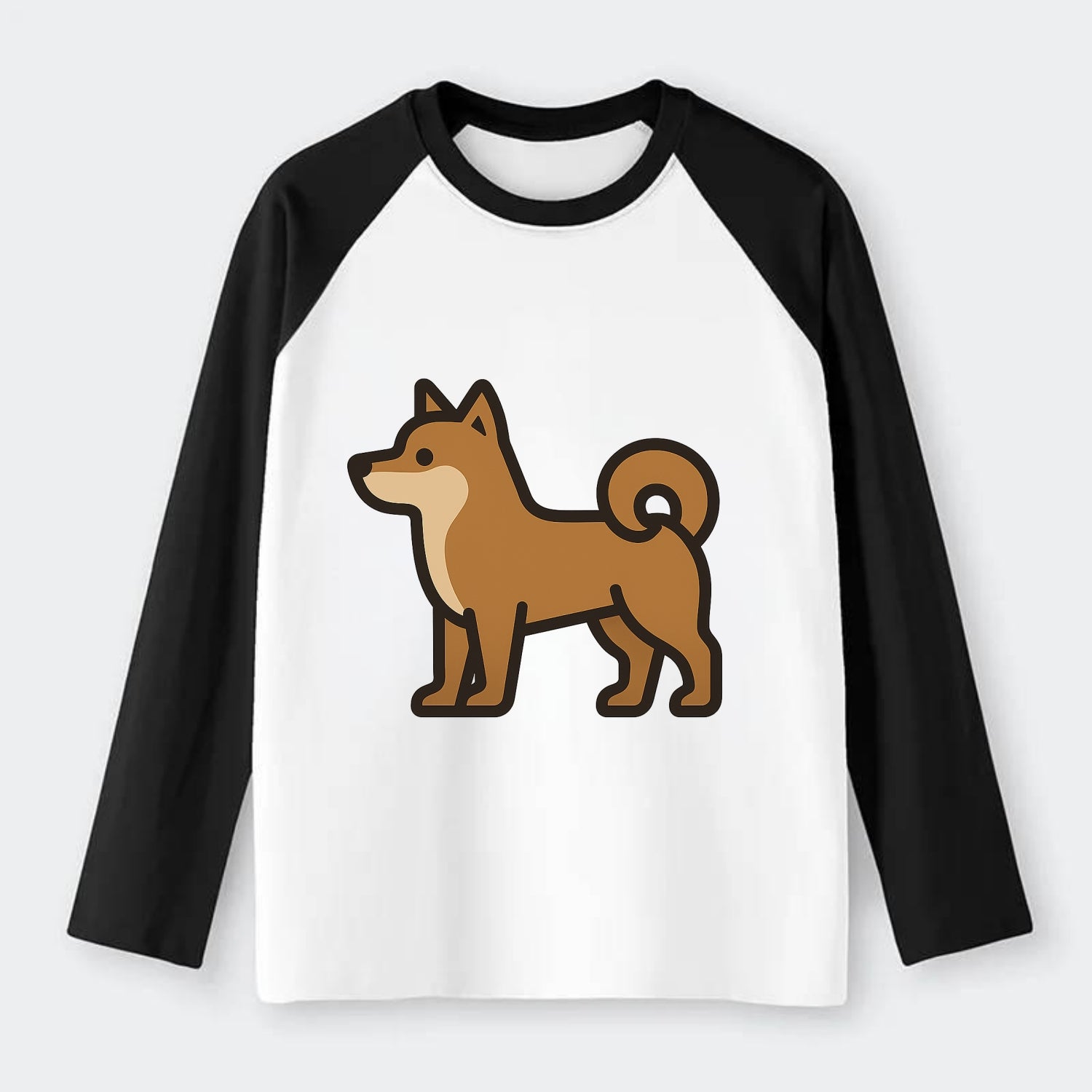 Shiba Inu - Red sesame flat side profile - Raglan Long Sleeve T-Shirt - Black