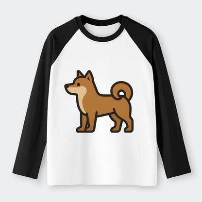 Shiba Inu - Red sesame flat side profile - Raglan Long Sleeve T-Shirt - Black