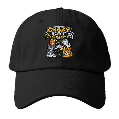 CRAZY CAT LADY - cat pile in multicolor , cat collector - Baseball Cap - Black