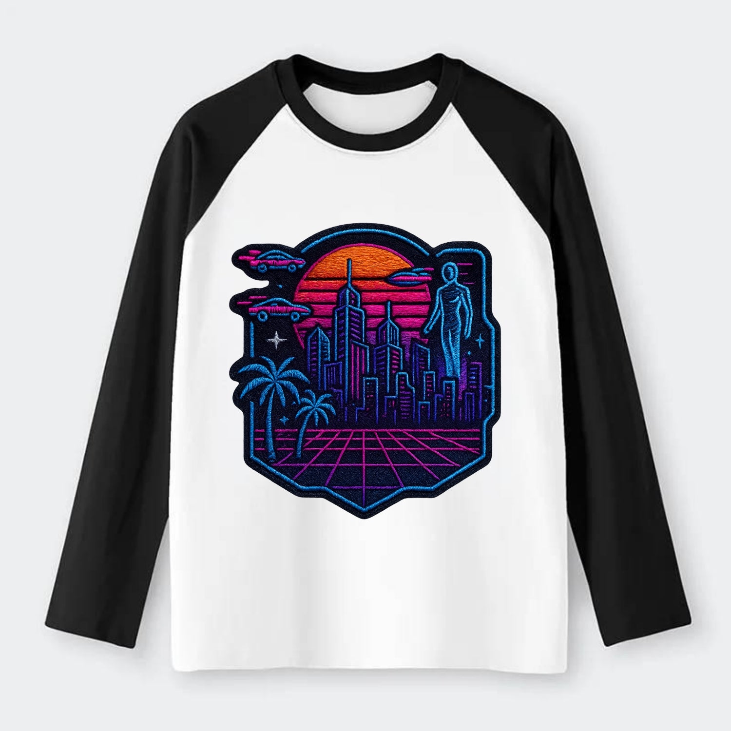 Cyberpunk City - Raglan Long Sleeve T-Shirt - Black