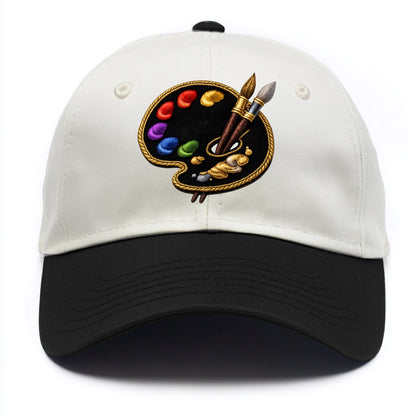 Embroidered patch design - PAINT PALETTE - artist palette with brushes in rainbow - Two Tone Cap - Black