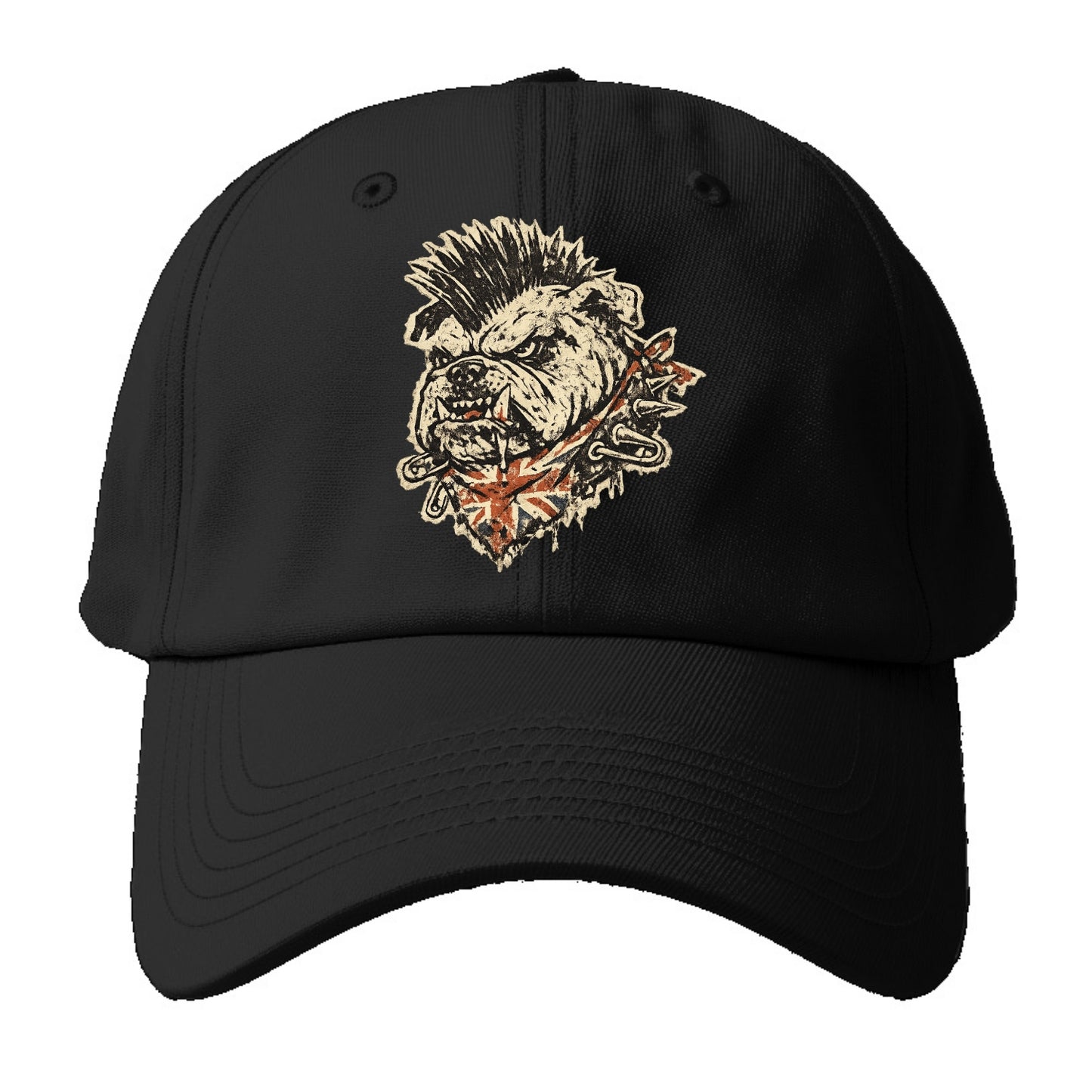 PUNK BULLDOG | British bulldog with mohawk | Safety pins through - Baseball Cap For Big Heads - Black