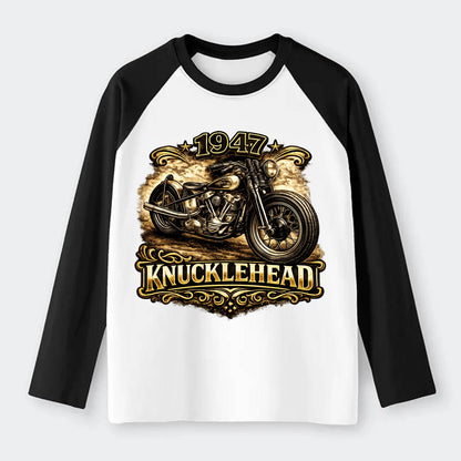 1947 Knucklehead Bobber - Raglan Long Sleeve T-Shirt - Black